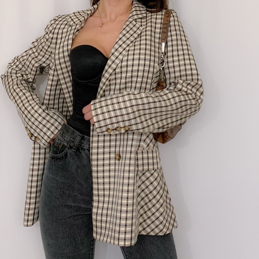 Express x Negin Plaid Boyfriend Blazer